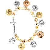 Dicksons Ten Commandments Cross with Charms Silver-Plated Women's Stretch Bangle Bracelet