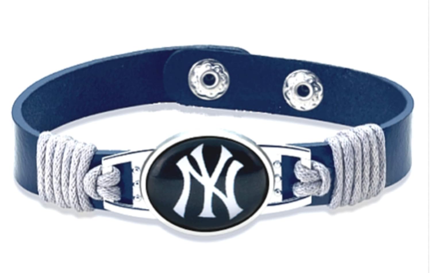 HPS Genuine Leather Adjustable Wristband Bracelet 12mm Snap Closure Team Charm Waxed Cord New York Yankees