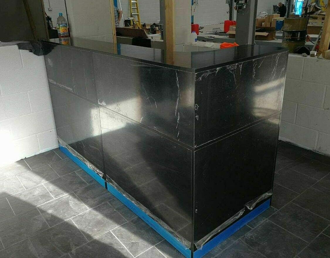 Magickitchens BLACK HIGH GLOSS RECEPTION DESK ALUMINIUM PLINTH BLACK HIGH GLOSS OFFICE COUNTER DESK COMPUTER TABLE RECEPTION COUNTER OFFICE FURNITURE