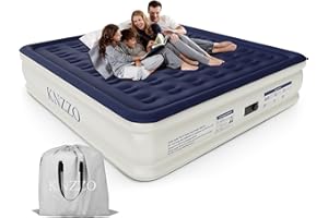 KNZZO Air Mattress King with Built-in Pump, Blow Up Mattress with Soft Flocked Top, Leakproof Inflatable Mattress, Foldable Waterproof Air Bed for Home, Guests, Camping, with Storage Bag