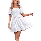 EXLURA Women's 2026 Summer Casual Square Neck Dresses Ruffle Short Sleeve Swiss Dot Flowy Mini Dress