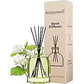 Airoomoil White Jasmine Reed Diffuser Set with 6 Sticks, 5.07 fl oz | Subtle, Long-Lasting Home Fragrance Bathrooms, Bedrooms, Offices, Flame-Free, Minimalist Glass Bottle for Aesthetic Decor & Gift