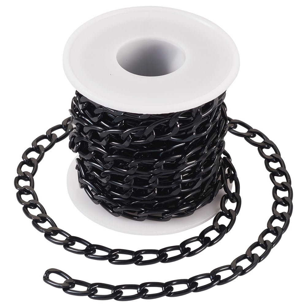 Boutigem 16.4Feet Oval Aluminum Curb Chains Black Twisted Chunky Link Chains 13.5x8x2mm for DIY Necklace Bracelet Making Crafts