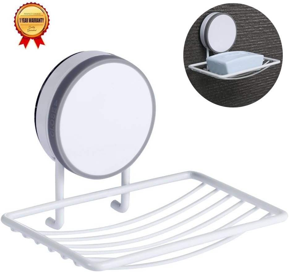 Soap Dish Holder, Super Power Vacuum Suction Cup Soap Storage Saver Wall Mounted, Adhesive, Reusable,Keep Dry, Drainable, No Drill, Waterproof,NO Mark, Kitchen Sink Bathroom Shower Accessories