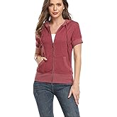MISS MOLY Women's Short Sleeve Hoodie Full Zip Up Cotton Slim Fit Sweatshirt with Pocket