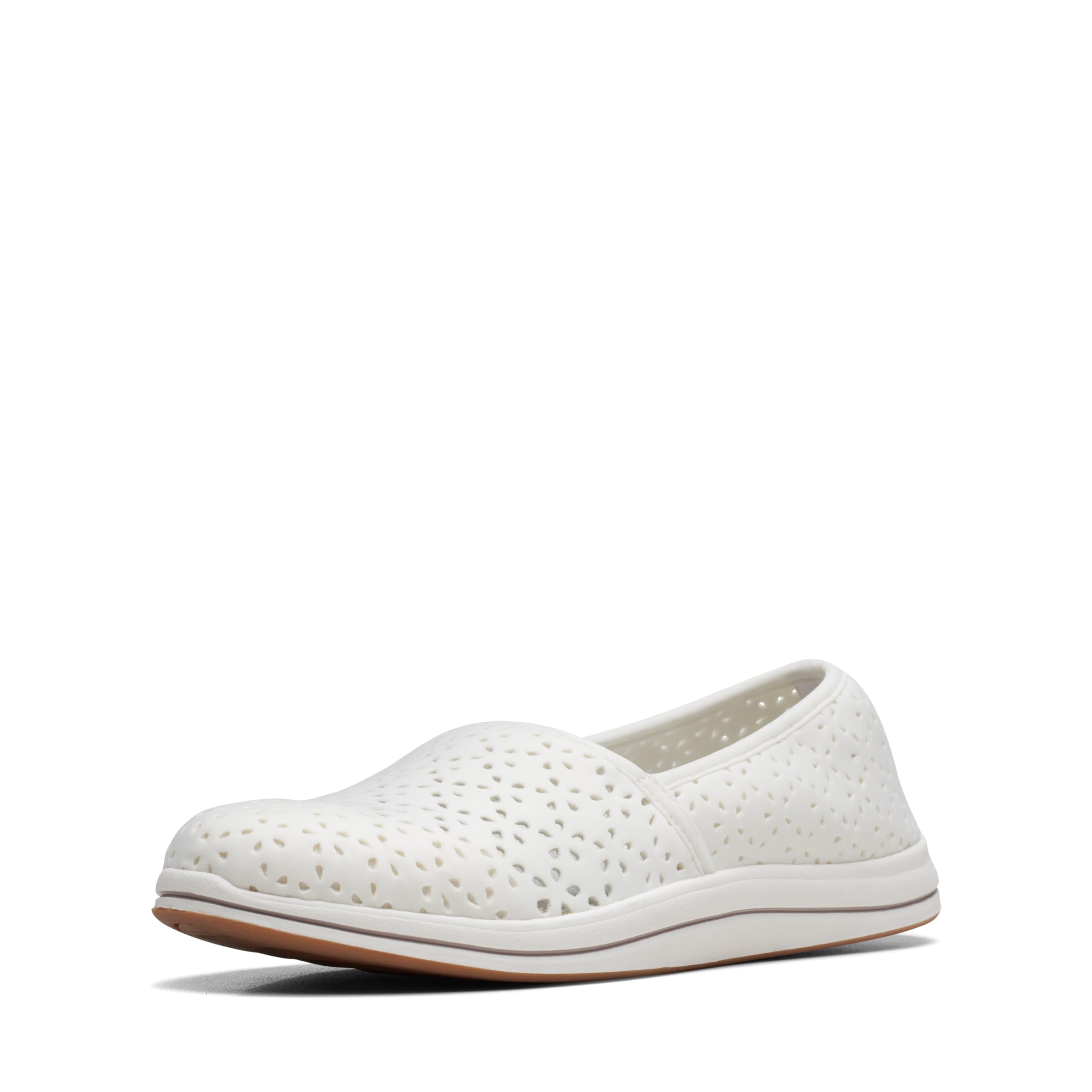 Clarks CloudSteppers Women’s Breeze Emily Loafer, White Synthetic, 6.5 Wide US
