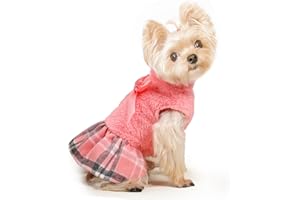 SHIFENMEI Dog Dress Dog Clothes for Small Dogs Girl Spring Dog Dresses XXS XS Dog Clothes for Chihuahua Yorkie Teacup Pet Coat Dog Outfit Cat Apparel, Small, Plaid Pink