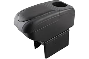Car Center Console Organizer, Adjustable Double Layer Car Armrest Box with 6 USB Charging Ports and Cup Holder, Universal PU 