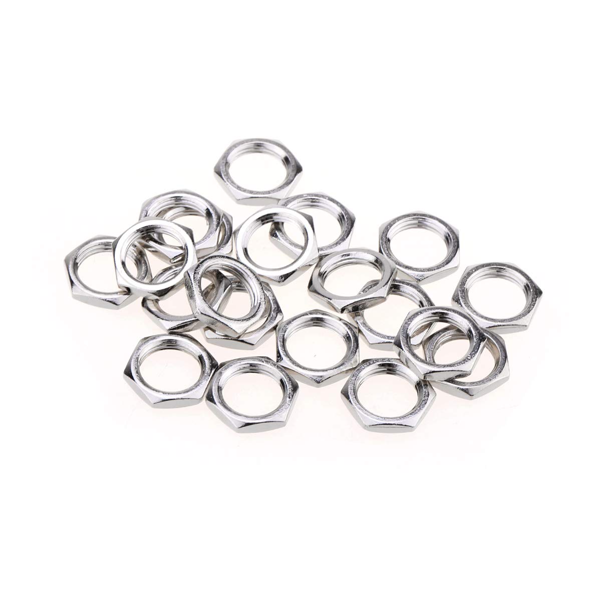 Musiclily Pro 3/8" Guitar Pots Nuts Guitar Input Output Jack Socket Nuts for Guitar Bass CTS Potentiometers & Switchcraft Jacks, Nickel (Set of 20)