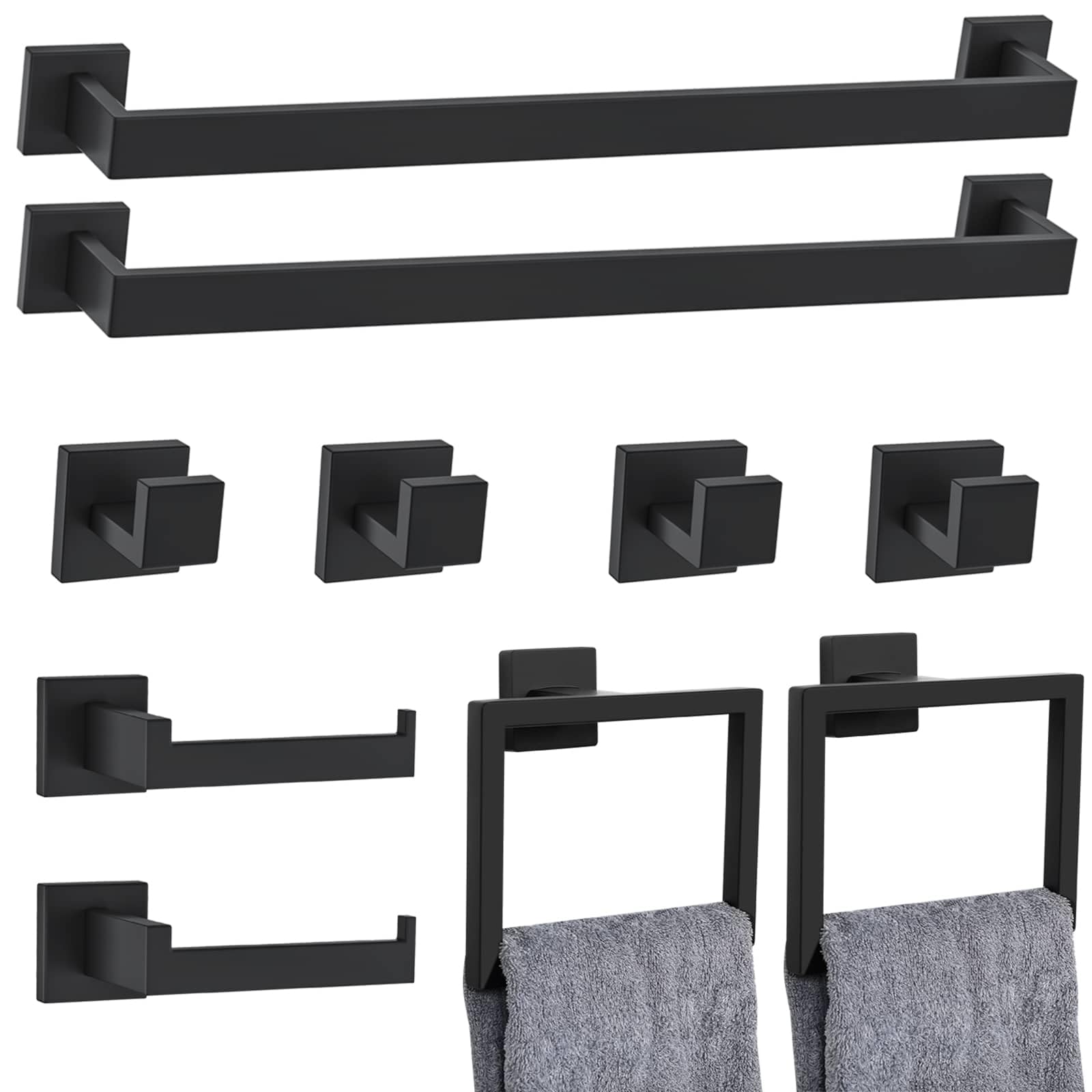 Photo 1 of 10-Piece Matte Black Bathroom Hardware Set,Towel Bar Set for Bathroom Include 23.6 inch Towel Bar,Towel Ring,Toilet Paper Holder Towel Hooks,Stainless Steel Wall Mounted