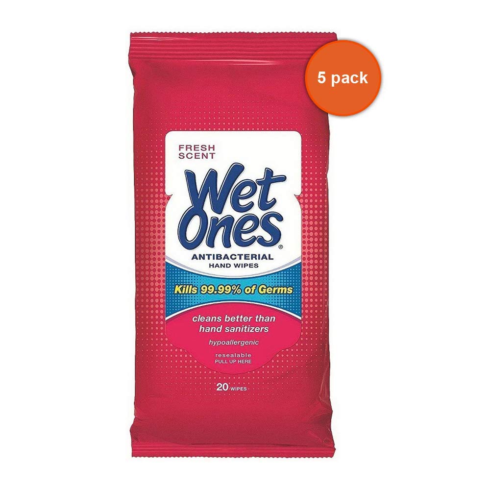 Wet Ones WET ONES Antibacterial Hand Wipes, Fresh Scent 20 ea Pack of 5