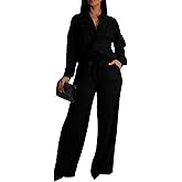 Lyaheima Women 2 Piece Outfits Long Sleeve Shirt and Wide Leg Pants 2 Piece Set Lounge Tracksuit Elegant Business Outfits