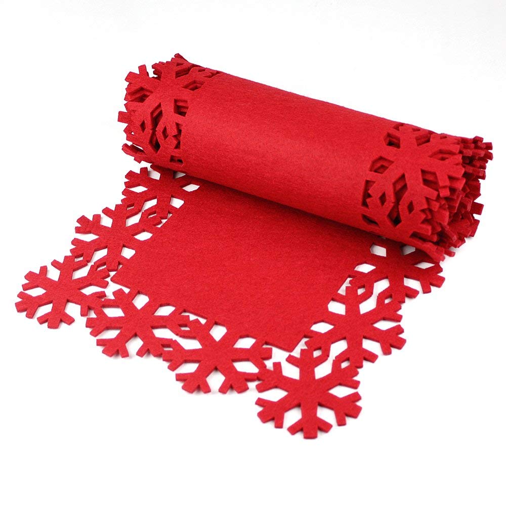 Christmas Concepts® 2m (6.6ft) Luxury Red Felt Table Runner With Snowflake Edge Design - Christmas Tableware - Dining Room Accessories