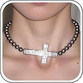 Cross Necklace for Women Black Cross Necklace Silver Chunky Gothic Pearl Chain Choker Fashion Statement Jewelry
