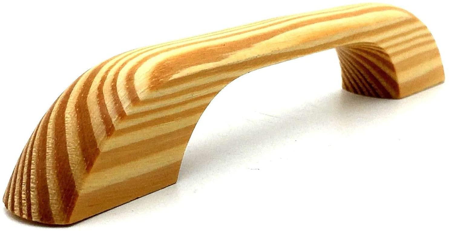 Merriway BH05973 (2 Pcs) Wood Pine 'D' Cupboard Cabinet Drawer Pull Handle Back Fix Lacquered 100mm (4 inch) - Pack of 2 Pieces