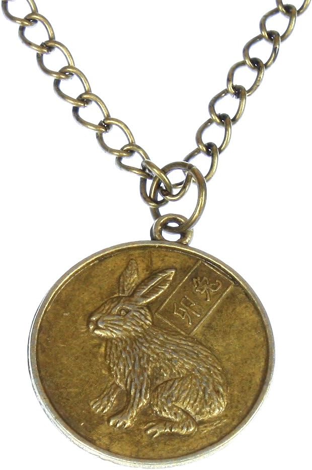 Style ARThouse Year of The Rabbit, Chinese Zodiac Rabbit Round Pendant on Chain; 20 Inches Adjustable