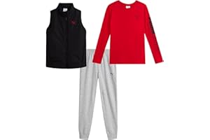 PUMA Boys Pants Set - 3 Piece Athletic Poly Woven Zipper Vest Jersey Long Sleeve Tee and Fleece Jogger Pants (8-16)