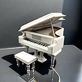 Mylifestyle White Piano Music Box with Bench and Black Case Musical Boxes Gift for Christmas/Birthday/Valentine's Day, Melody Castle in The Sky
