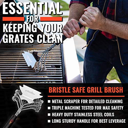 Grillaholics Safe Grill Brush & Scraper - Best Rated Bristle Free Grill Brush in BBQ Grilling Accessories