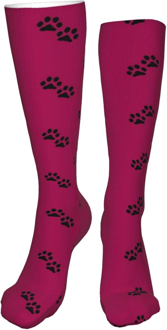 Dog Paws On Berry Red Men's High Socks Novelty Compression Long Socks