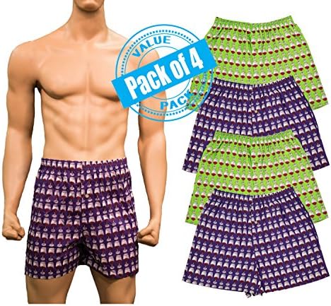 Chereskin Men's 4 Pack Fun Novelty Print Boxer Shorts (MEDIUM 32-34, 4 PK - WINE GLASS  GREEN/PURPLE)