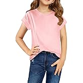 Haloumoning Girls Summer Cap Sleeve Shirts Kids Casual Cute Crewneck Tunic Tops Tees 5-14 Years