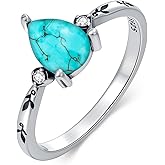 DOLIOX Genuine Turquoise Rings for Women 925 Sterling Silver Dainty Boho Style Anniversary Ring Teardrop Gemstone Jewelry