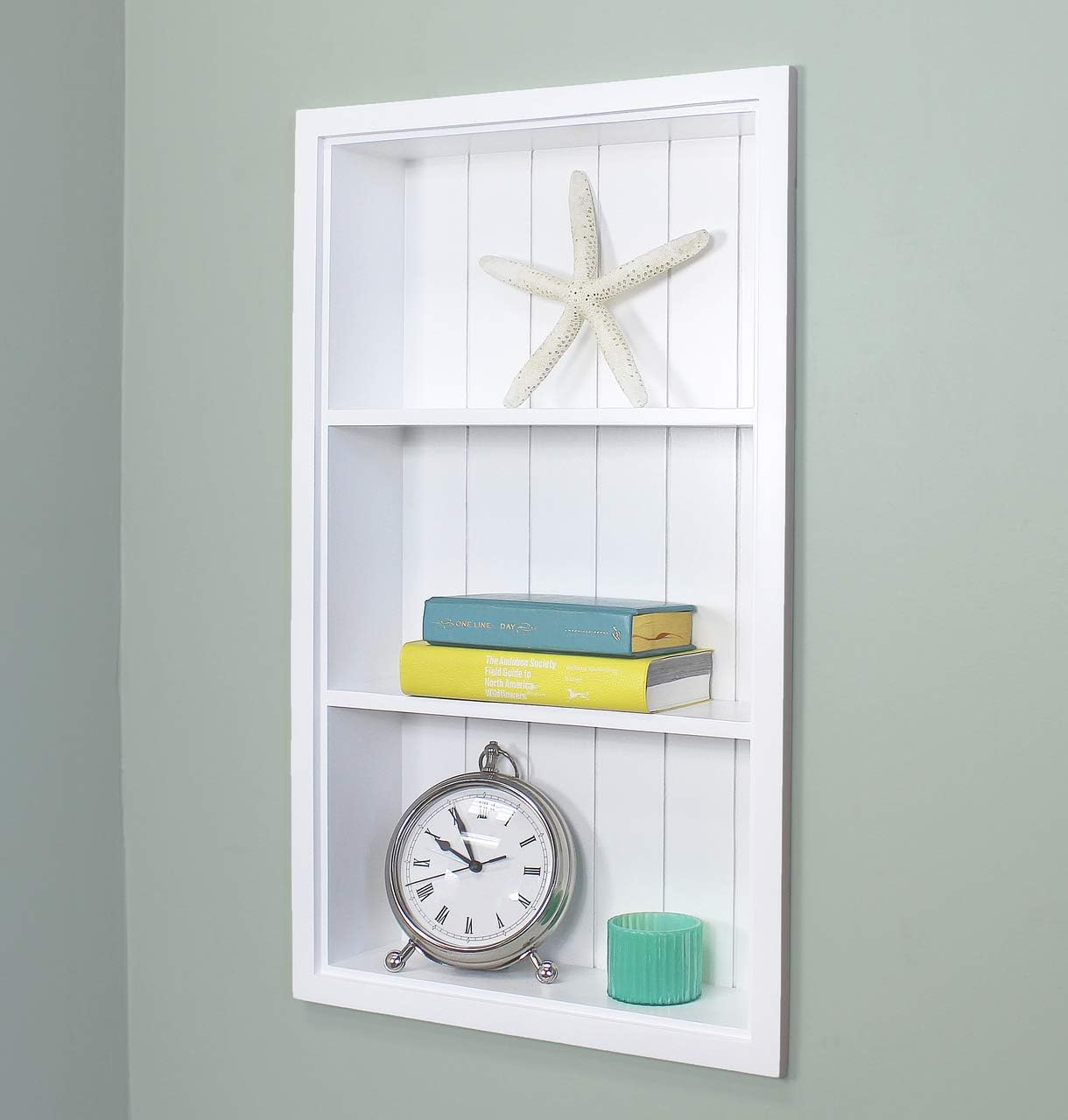Fox Hollow Furnishings 14x24 Sloane Recessed Wall Niche Medicine Cabinet Replacement, in The Wall Bathroom Cabinet Insert Shelf/Shelves, Made in North America, Real Wood, NO MDF, White Beadboard Back