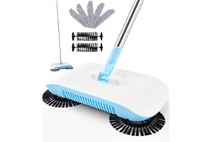 SumYanHing Sweeper Cleaner with 7 Replacement Parts for Home Office for Hardwood Floors and Tile, Pet Hair Dust Scraps Paper & Small Rubbish Cleaning, Not for Carpets (Blue)