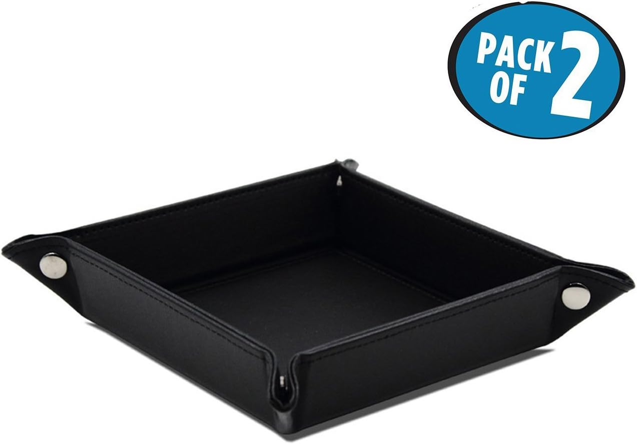 Key Phone Coin Box Valet Tray Change Bedside Storage Box Candy Plate-2 PCS (Black)