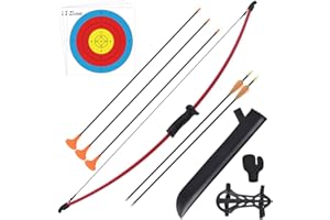 YLSIO ARCHERY Recurve Bow and Arrow Set Outdoor for Children Youth Junior Archery Beginner Training Includes 2 Types 5 PCS Arrows, Armguard, Quiver, Target Face and Finger Tab