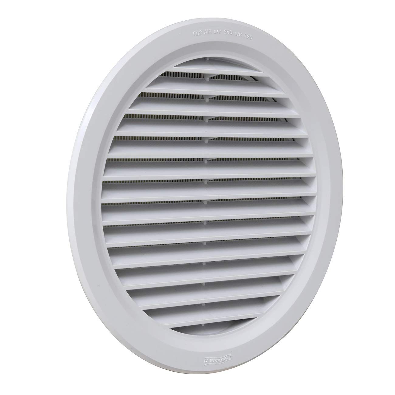 La Ventilazione T20RB Round Ventilation Grille in White Plastic, recessed, with Insect net. Diameter 238mm, ø 238 mm