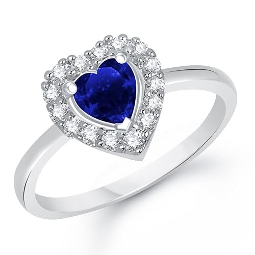 VK Jewels Blue Bell Heart Shape Rhodium Plated Ring- FR1307R [VKFR1307R]