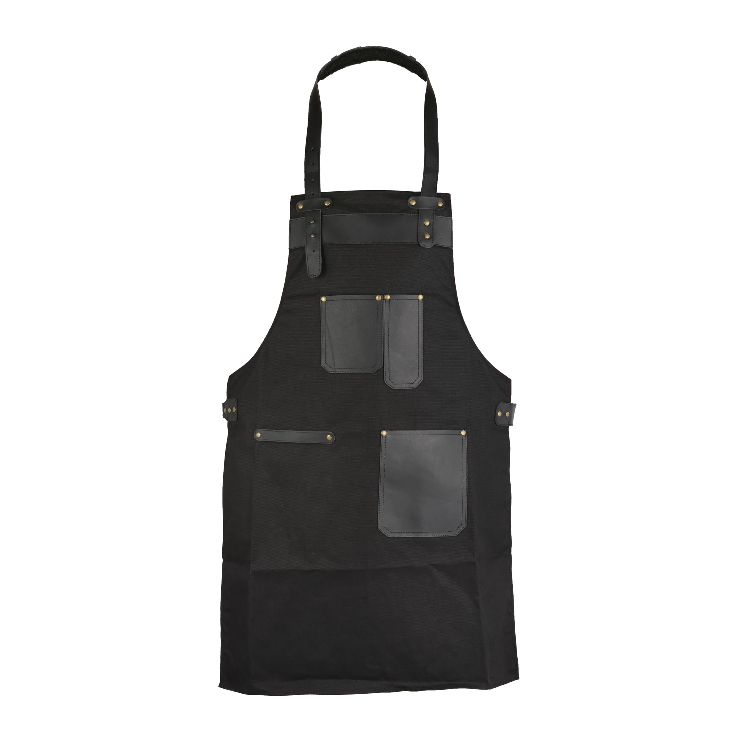 Leathershire Top Grain Leather Canvas Apron – Butcher, Cook, BBQ, Chef, Woodwork & DIY Heavy Duty Kitchen Workshop Apron – Gift for Him & Her (Black)