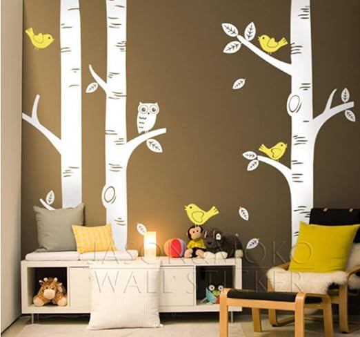 Avoir Images Ksjbang Mignon Hibou S Bouleau Arbre Sticker Mural Decal Papier dernière salutations