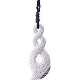 81stgeneration Hand Carved Bone Large Triple Pikorua Pendant with Paua Shell - Maori-Style Twist Adjustable Cord Necklace for Men - Women's Natural Jewelry - Tribal Handmade Statement Jewelry
