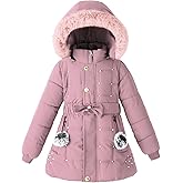 Podgina Girls Winter Dress Coats Faux Fur Hooded Fleece Jackets Waterproof Parka Outwear