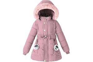 Podgina Girls Winter Dress Coats Faux Fur Hooded Fleece Jackets Waterproof Parka Outwear