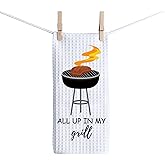 ZJXHPO BBQ Grill Kitchen Towel Cookout Dish Towel Meat Grilling Clean Towel All Up in My Grill Tea Towel BBQ Hand Towel (Grill Towel)