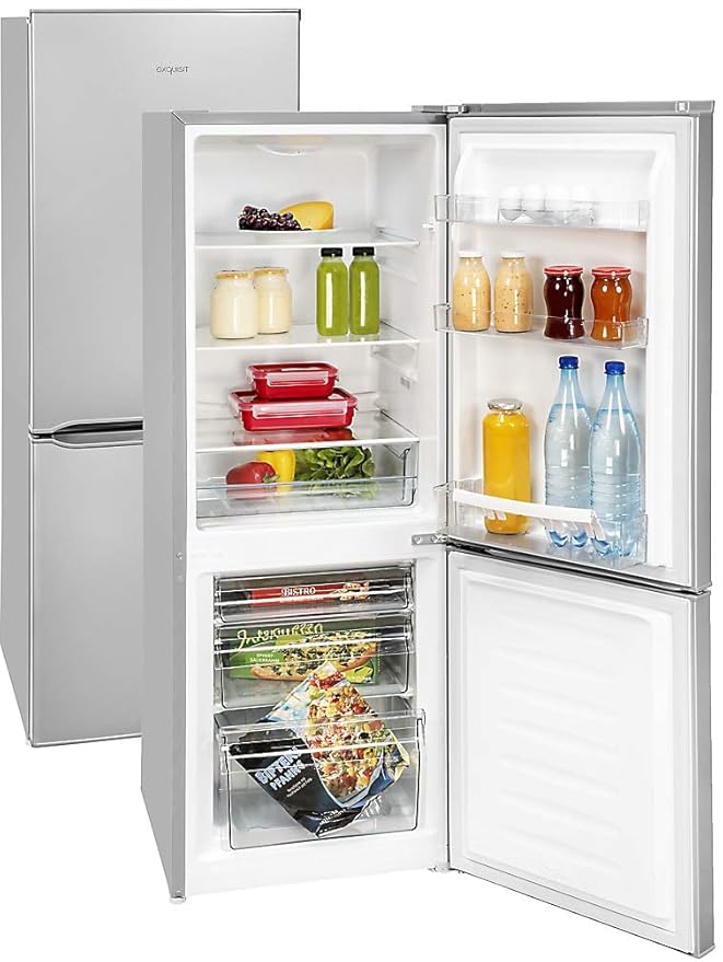 Kühl Gefrierkombination 150 Cm Hoch A+++ Kühl Gefrierkombi Silber | Stand Kühlschrank | Energieeffizienz A++
