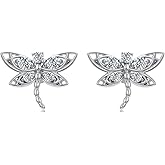 LWXIE Diamond Dragonfly Stud Earrings for Women 925 Sterling Silver Dragonfly Earrings with 0.25 CTTW Lab Grown Diamond Jewelry Gifts for Mom Wife Girlfriend