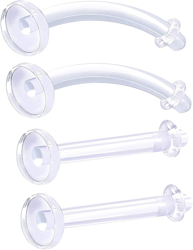 4Pcs Retainer Clear 16g 3/8 10mm Curved Barbells labret