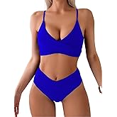 Limeeke Women's High Waisted Bikini Sets V Cut Bottom Two Piece Swimsuit Cross Front Adjustable Strap Bathing Suit