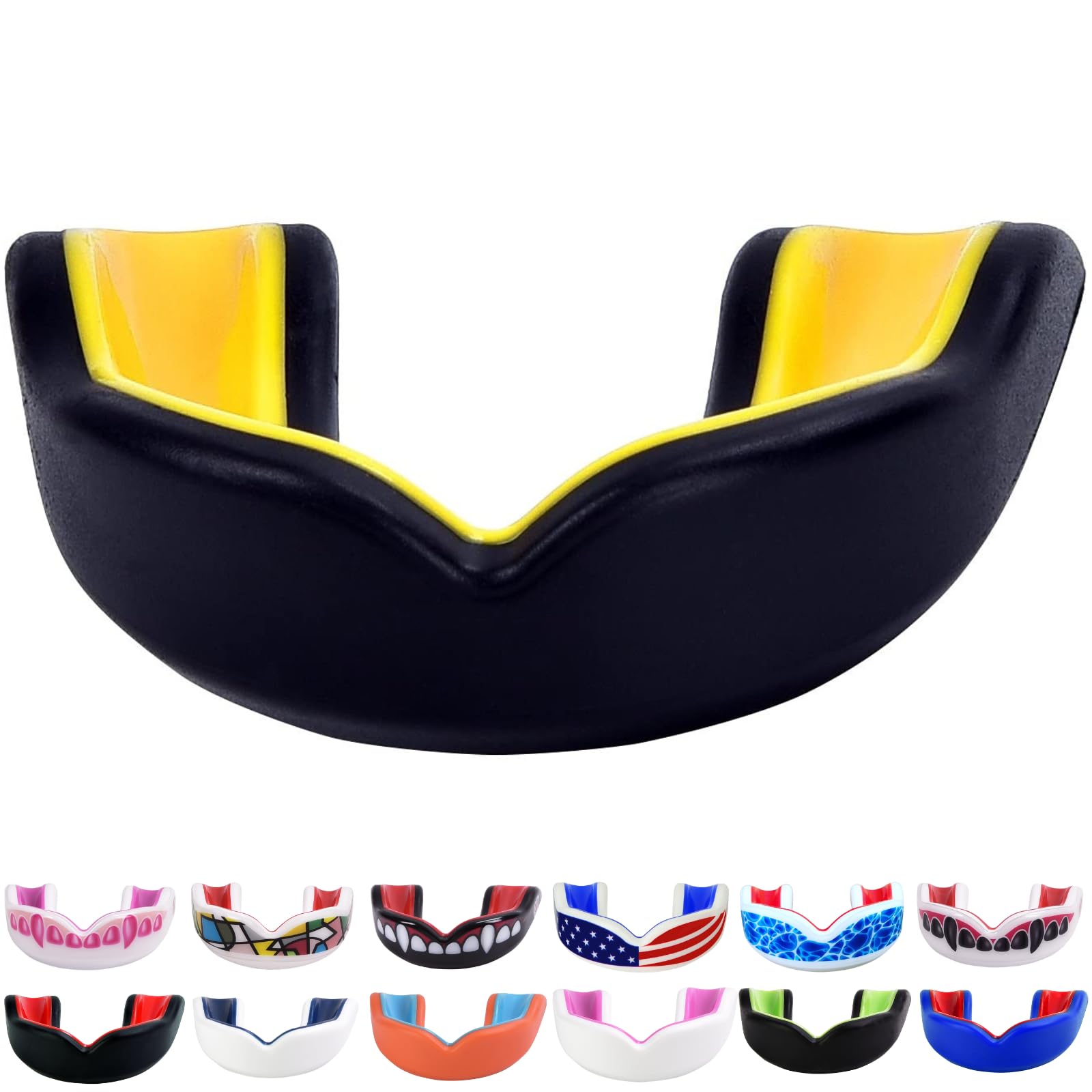 Oral Mart Black/Gold Youth Mouthguard for Kids - Youth Mouthguard for Karate, Flag Football, Martial Arts, Taekwondo, Boxing, Football, Rugby, BJJ, Muay Thai, Soccer, Hockey (with Free Case)