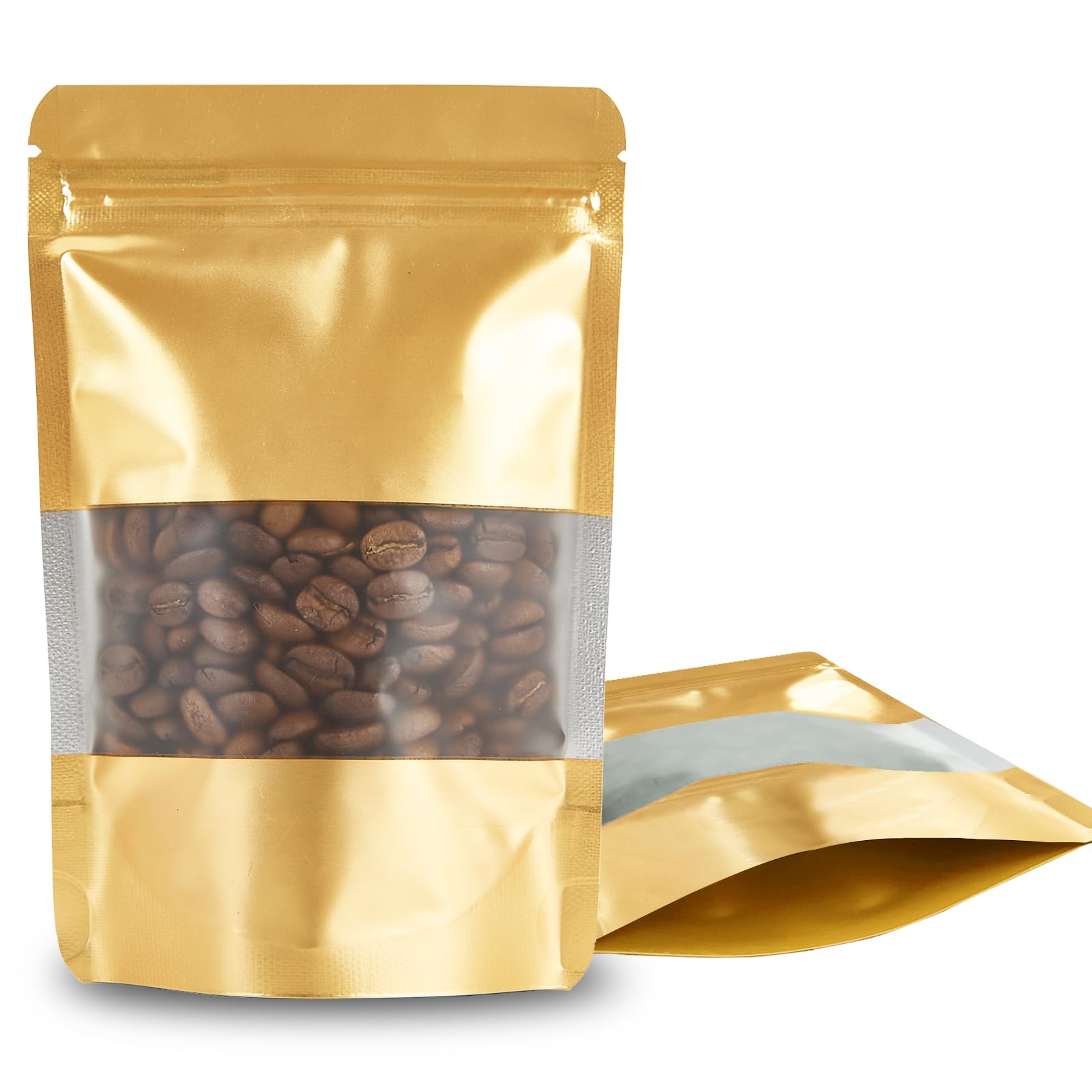 Photo 1 of 100 Pieces Resealable Mylar Bags, Stand Up Smell Proof Bags with Matte Window, Zipper Lock Foil Pouch Packaging (Gold, 4 X 6 Inch)