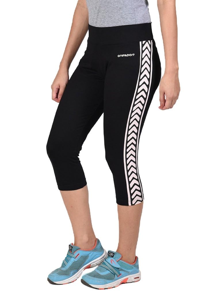 onesport women's cotton spandex jersey black three forths(onsp16bl-p)