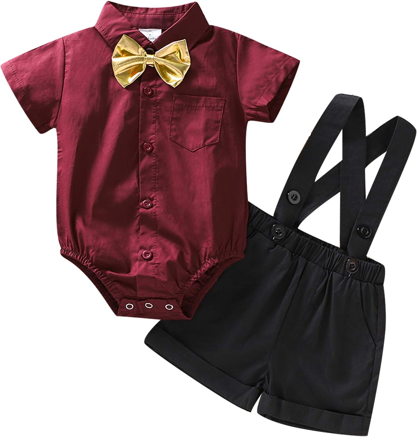 Baby Boys Gentleman Outfit Set, Infant Plain Shirt+Bowtie +Suspenders Pants for Toddler Casual Formal Wedding Birthday Party