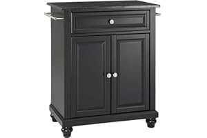 Crosley Furniture Cambridge Granite Top Small Portable Rolling Kitchen Island Storage Cart, Microwave Stand, Black