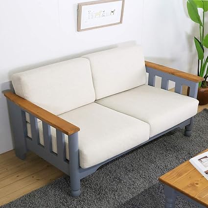 Amazon Co Jp ソファ 二人掛け ソファー ブルーグレー 手作り ナチュラル 北欧カントリー風 カントリー調 Ts 1701 2pbg ホーム キッチン