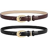 2 Pack Women Leather Belts for Jeans Dress Fashion Ladies Belt with Gold Silver Buckle
